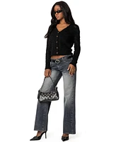 Edikted Womens Alysse Low Rise Washed Jeans