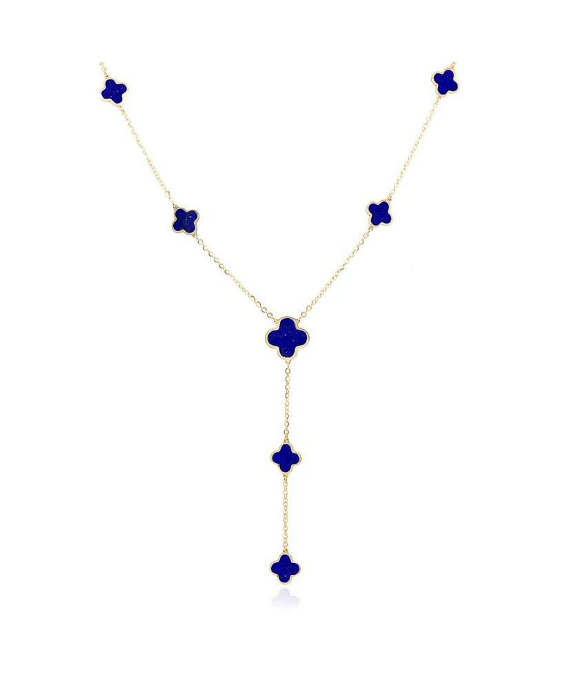 The Lovery Lapis Clover Station Lariat Necklace 14K Gold