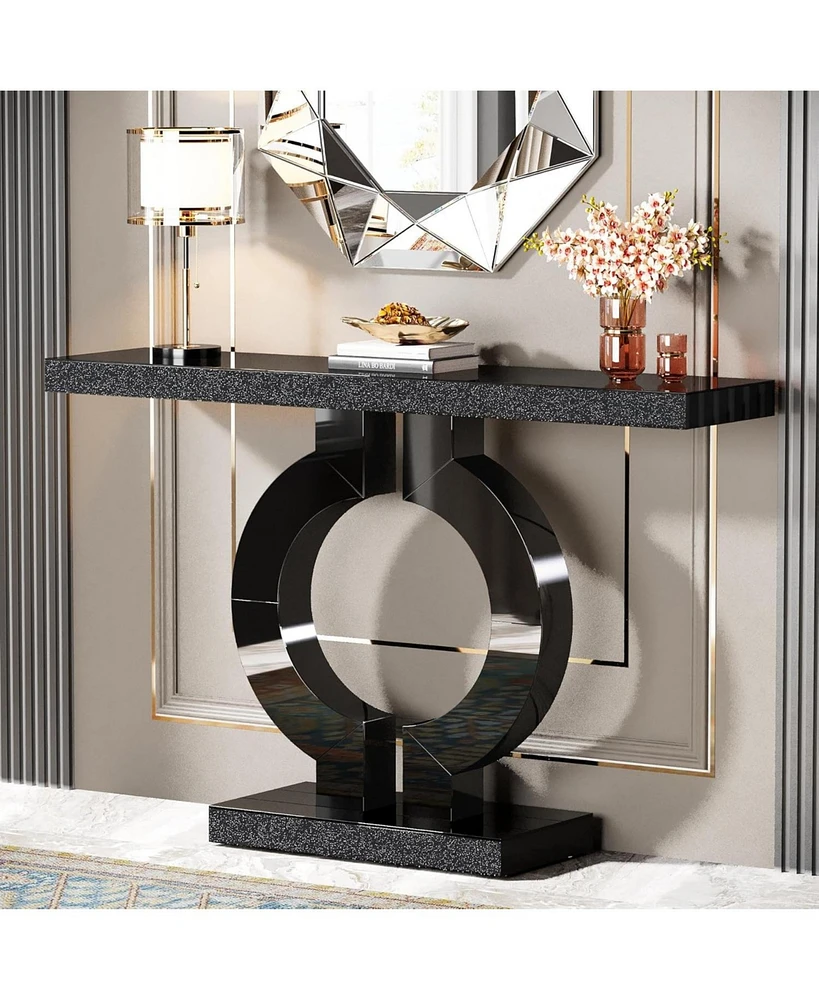 Tribesigns 43-Inch Mirrored Console Table with O-Shaped Base, Modern Entryway Table Glass Sofa Table with Mirror Finish, Rectangle Narrow Accent Foyer