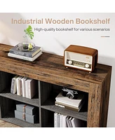 Tribesigns Horizontal Bookcase, Industrial 6 Cubes Storage Organizer Long Bookshelf, Rustic Wood Low Bookshelf Wide Cubby Bookcase for Home Office, Li