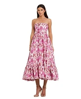 Women's Floral Brocade Strapless A Line Midi Dress