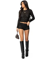 Edikted Womens Maisley Sheer Lace Shorts