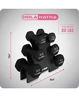 HolaHatha 2, 3, and 5 Pound Neoprene Dumbbell Free Hand Weight Set w/Rack, Black