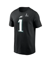 Nike Men's Jalen Hurts Black Philadelphia Eagles Super Bowl Lix Patch Player Name Number T-Shirt