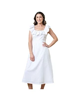 Hope & Henry Women's Linen Ruffle Collar Midi Dress