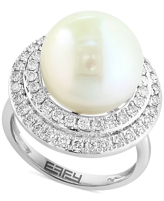 Effy Cultured Freshwater Pearl (13mm) & Diamond (7/8 ct. t.w.) Ring in 14k White Gold