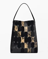 Mango Women's Large Combined Patchwork Leather Bag