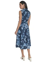 Calvin Klein Women's Printed Cotton Tie-Waist Shirtdress