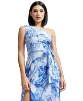 Dress the Population Women's Bella Floral-Print Pleated One-Shoulder Gown