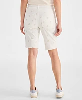 Style & Co Women's Embroidered Mid-Rise Denim Bermuda Shorts, Exclusively at Macy's