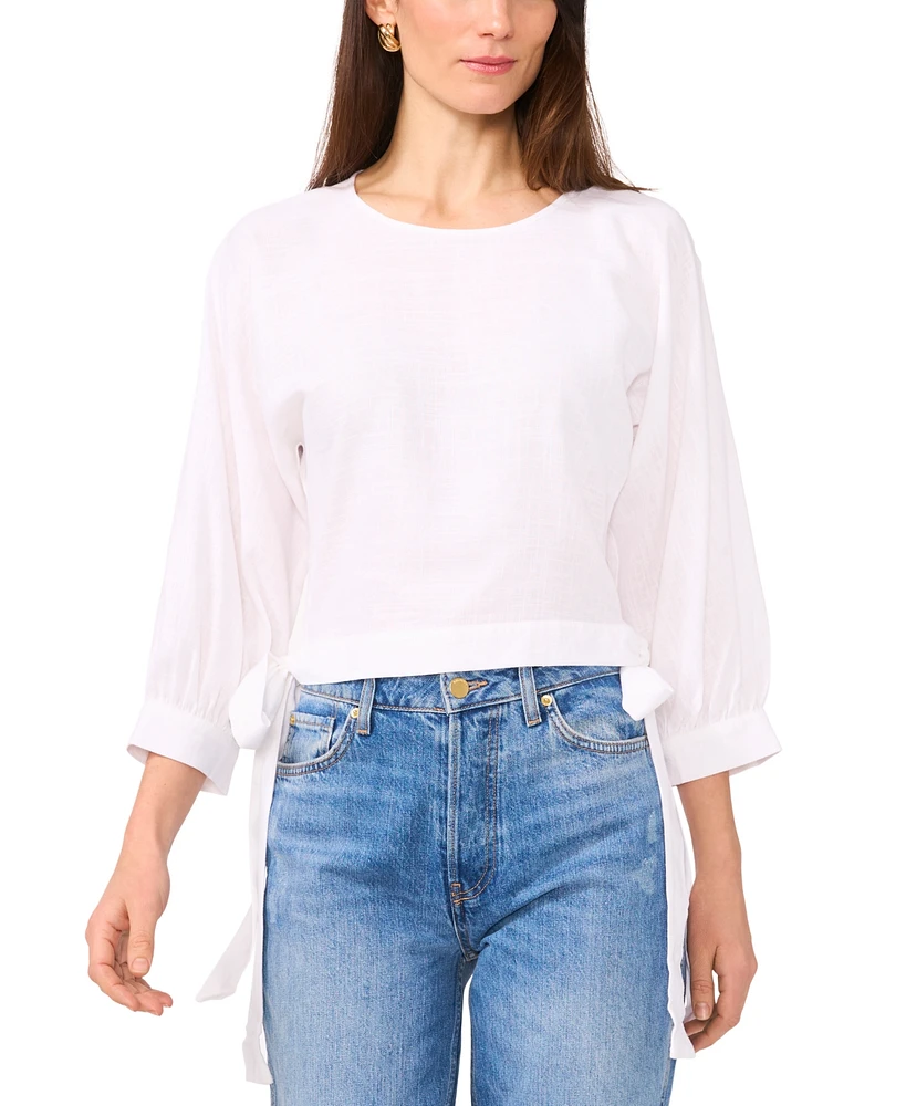 1.state Women's Crewneck Side-Tie Cropped Blouse
