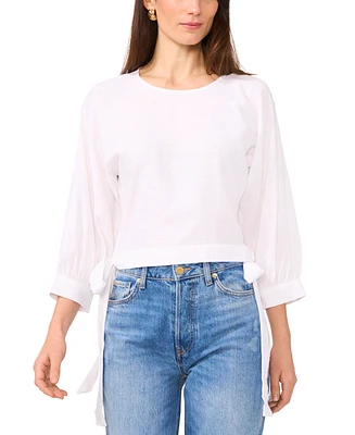 1.state Women's Crewneck Side-Tie Cropped Blouse