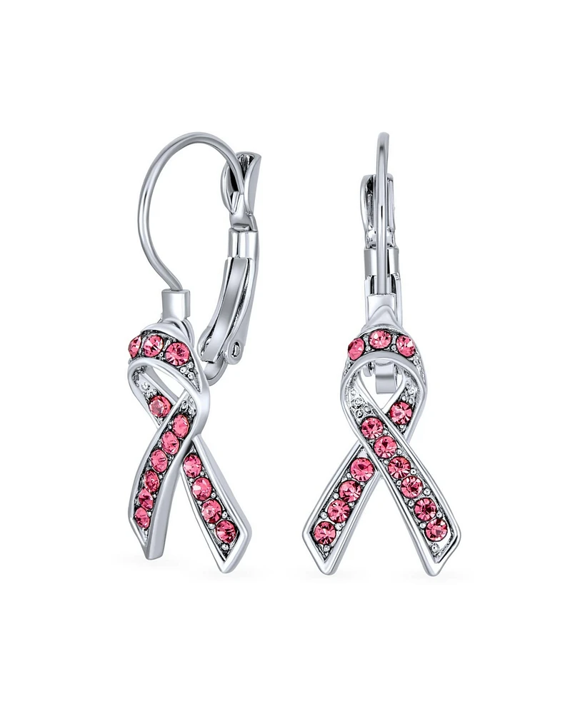 Bling Jewelry Crystal Pink Breast Cancer Awareness Support Earrings Silver Plated