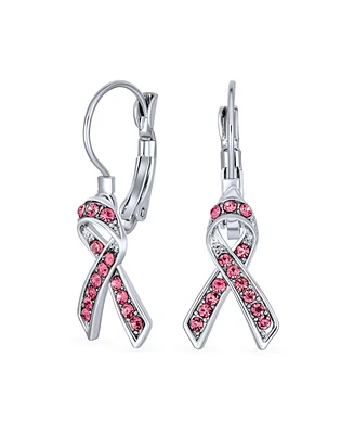 Bling Jewelry Crystal Pink Breast Cancer Awareness Support Earrings Silver Plated