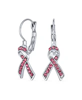 Bling Jewelry Crystal Pink Breast Cancer Awareness Support Earrings Silver Plated