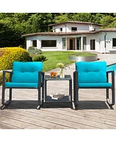 Gymax 3PCS Rattan Rocking Chair Table Set Patio Furniture Set w/ Cushions