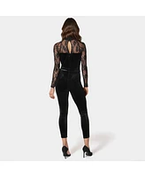 Bebe Women's Lace Combo Velour Catsuit