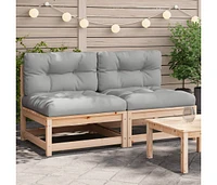 Patio Sofas Armless with Cushions 2 pcs Solid Wood Pine