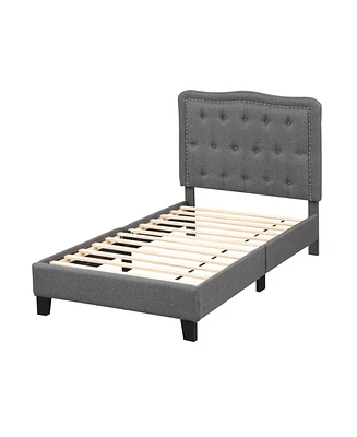 Bed Frame with 46 Inch Tall Button Tufted Headboard