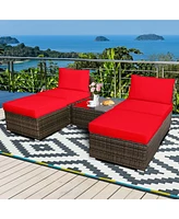 Gymax 5PCS Outdoor Patio Furniture Set w/ Coffee Table Ottoman Cushion
