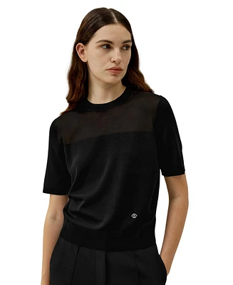 Sophisticated Dual-Knit Silk T-Shirt for Women
