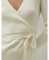 Elegant Wrap-Front Silk Knit Dress for Women