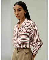 Oversized Striped Silk-Twill Shirt for Women