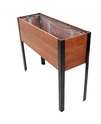 Acacia Wood Raised Garden Bed with Legs - 31-Inch H Powder-Coated Steel Frame Removable Planter Bag