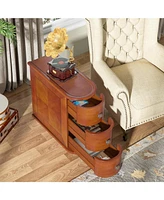 Tribesigns Wood End Table, 3-Drawer Narrow Side Table Slim Chair Solid Side Table, No Assembly Required, Finished Back, Walnut