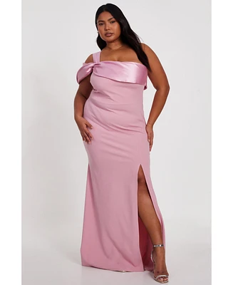 Quiz Plus One Shoulder Satin/Scuba Crepe Maxi Dress