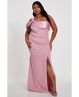 Quiz Plus One Shoulder Satin/Scuba Crepe Maxi Dress