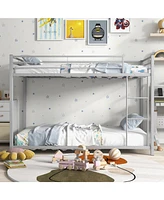 Low Profile Twin Over Metal Bunk Bed with Full-length Guardrails-Silver
