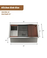 36''x 19'' Kitchen Sink Faucet Sets, Stainless Steel Kitchen Undermount Single Bowl with Cutting Board, Roller Blind, Drain Basket