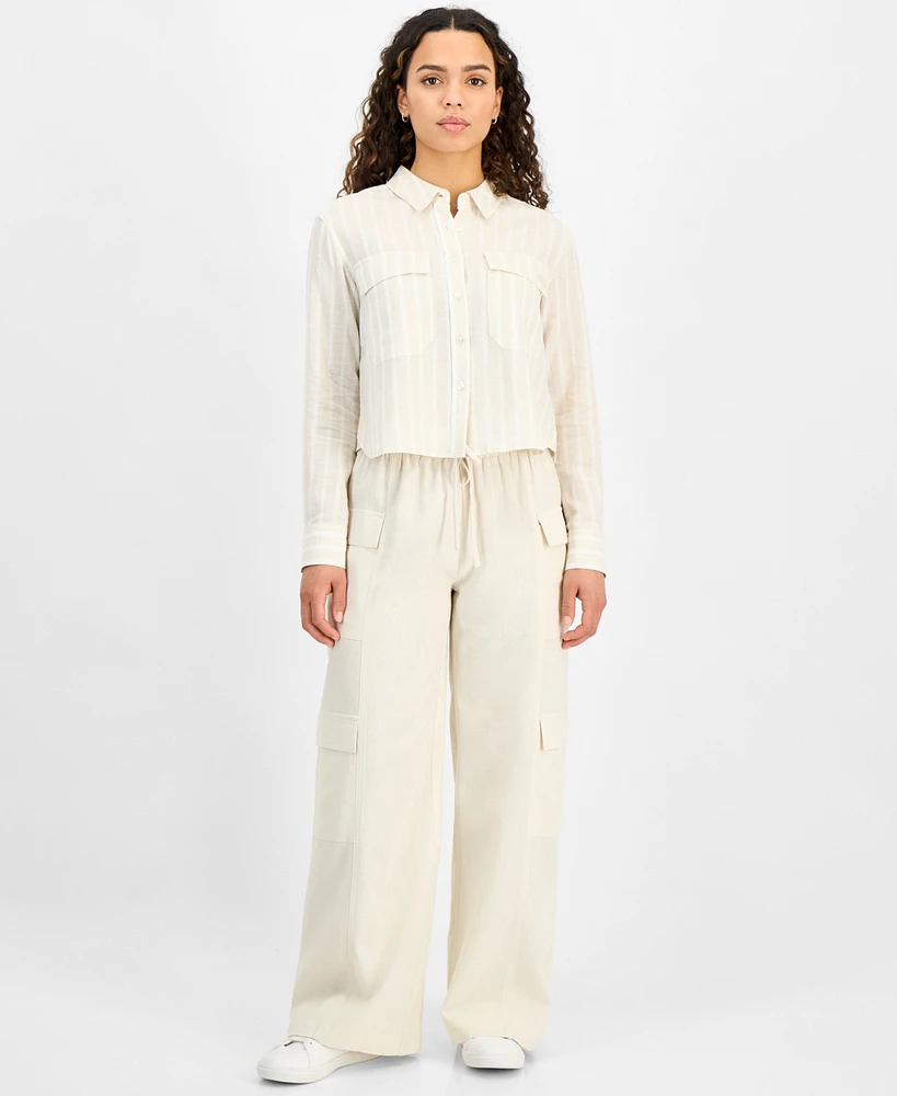Dkny Jeans Petite High Rise Drawstring-Waist Cargo Pants