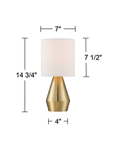 Marty Modern Glam Accent Table Lamps 14 3/4" High Set of 2 Brass Gold Metal Tapered Frame White Fabric Cylinder Shade Decor for Bedroom House Bedside