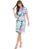 London Times Petite Printed Tie-Neck Sheath Dress