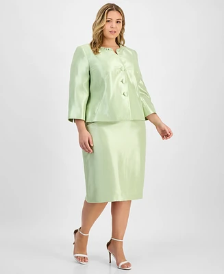 Le Suit Plus Collarless Three-Button 3/4-Sleeve Jacket & Slim Skimmer Skirt