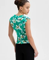 I.n.c. International Concepts Petite Floral Asymmetric Draped Top, Exclusively at Macy's