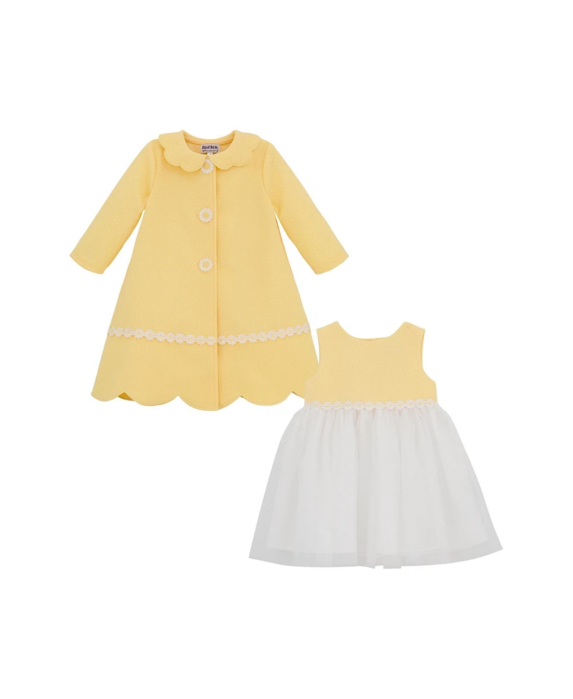 Blueberi Boulevard Baby Girls 2-Piece Daisy Embroidered Swing Coat Dress Set