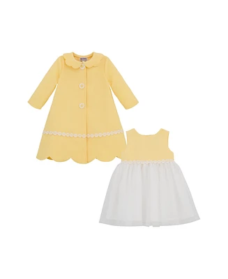 Blueberi Boulevard Baby Girls 2-Piece Daisy Embroidered Swing Coat Dress Set