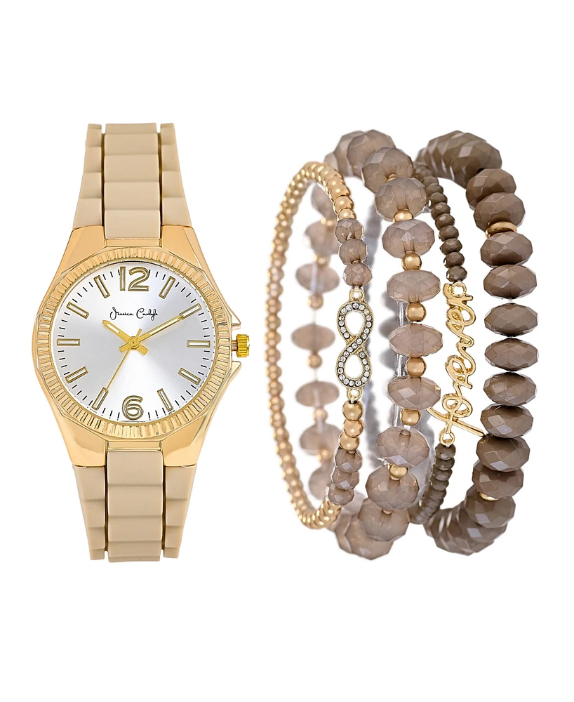 Jessica Carlyle Women's Matte Beige Silicone Strap Analog Watch 35mm