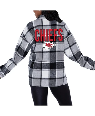 Gameday Couture Women's Gray Kansas City Chiefs Fieldside Fun Plaid Button-Up Overshirt