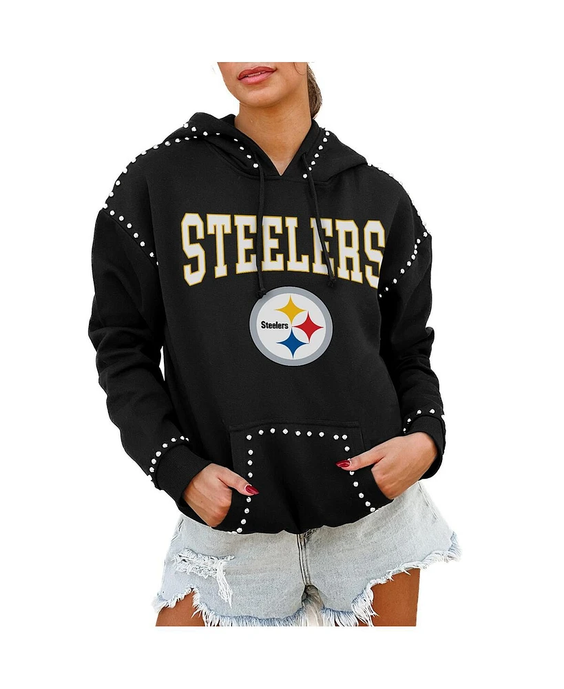 Gameday Couture Women's Black Pittsburgh Steelers Catch the Vibe Studded Pullover Hoodie