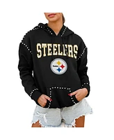 Gameday Couture Women's Black Pittsburgh Steelers Catch the Vibe Studded Pullover Hoodie