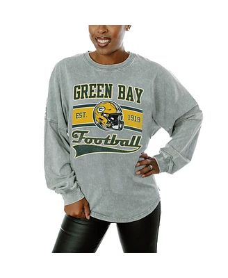 Gameday Couture Women's Gray Green Bay Packers Snow Wash Oversized Long Sleeve T-Shirt