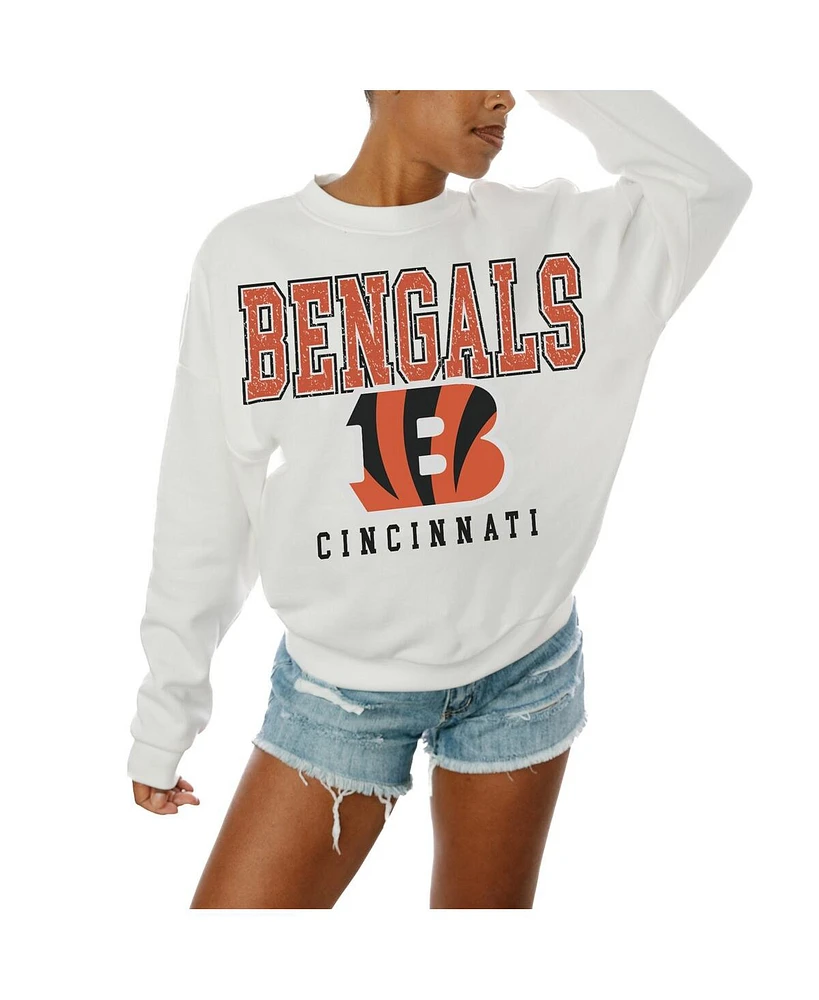 Gameday Couture Women's White Cincinnati Bengals Sunday Drives Oversized Crewneck Pullover Sweatshirt