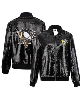 Cuce Women's Black Pittsburgh Penguins Sequin Full-Zip Jacket