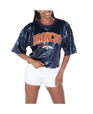 Gameday Couture Women's Navy Denver Broncos Rise Up Sequin Cropped T-Shirt