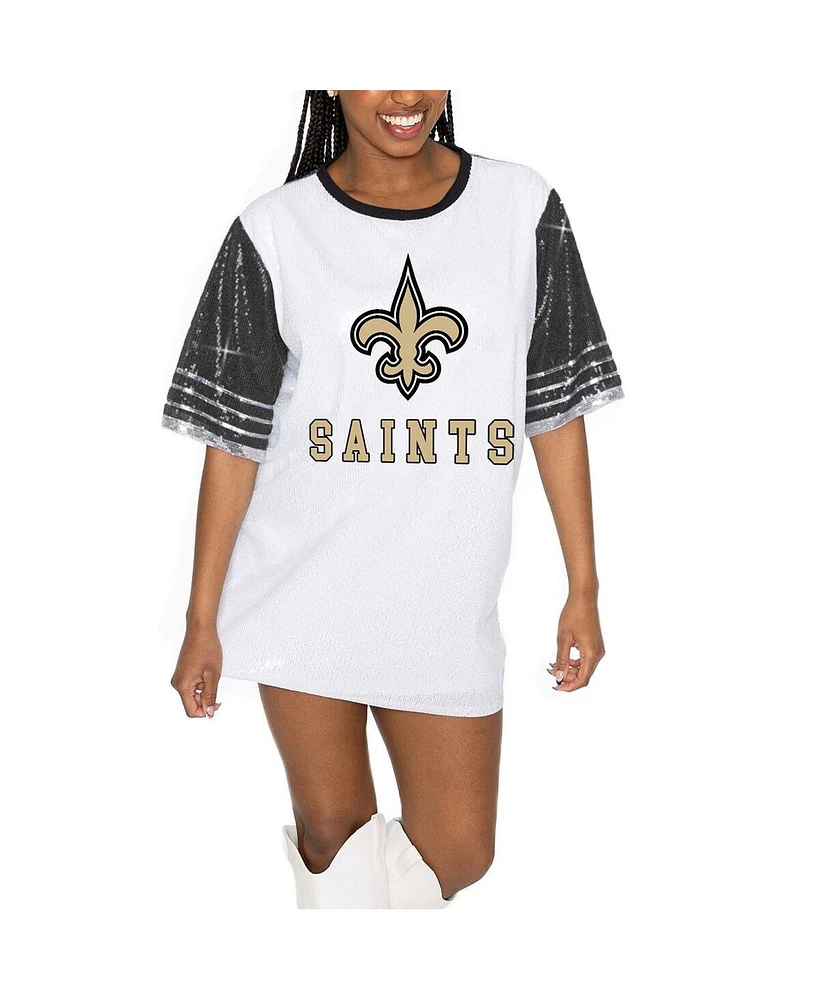 Gameday Couture Women's White/Black New Orleans Saints Bling It Full Sequin Jersey Dress