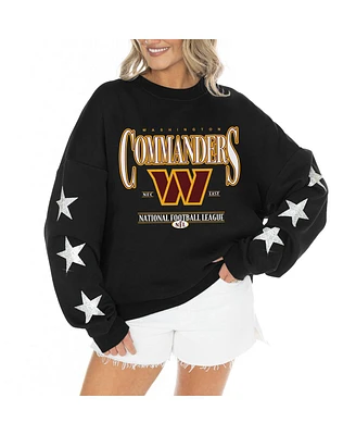 Gameday Couture Women's Black Washington Commanders Rhinestone Star Sleeve Settle the Score Tri-Blend Pullover